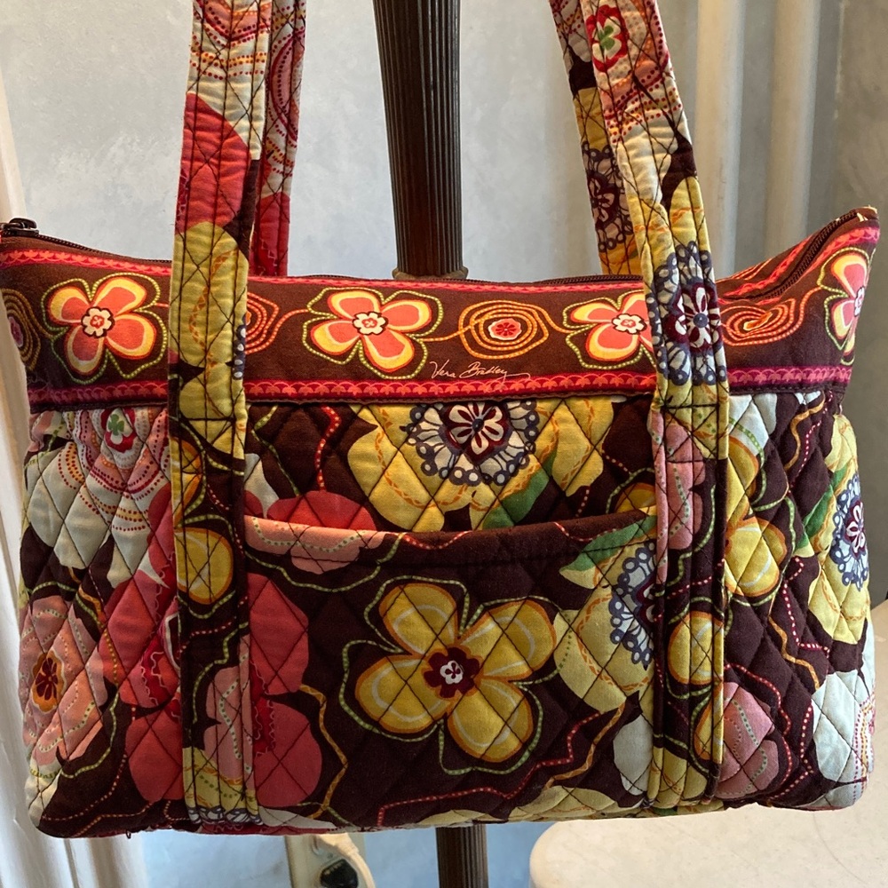 Vera Bradley Quilted Shoulder Bag in Brown, Yellow, Pink
